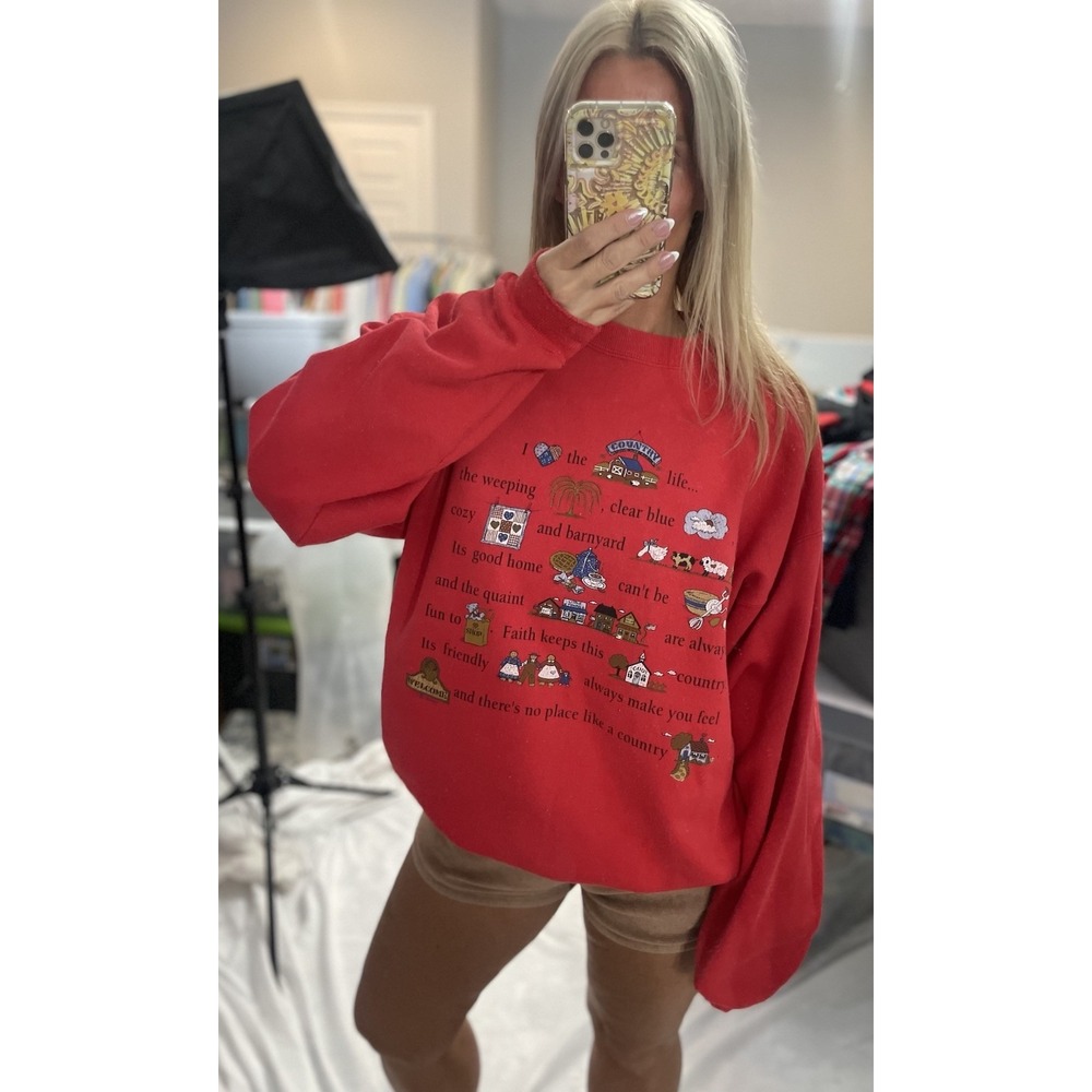 Country Life‎ Vintage HAINES HEAVYWEIGHT red Crewneck Grandma Sweatshirt Size L